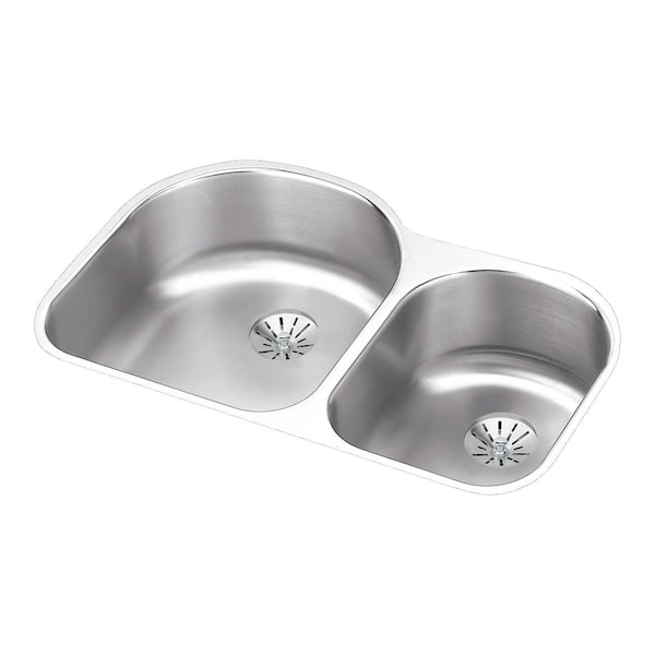Lustertone Stainless Steel 31-1/4X20X7-1/2 Offset 60/40 Double Bowl Undermount Sink W/ Perfect Drain